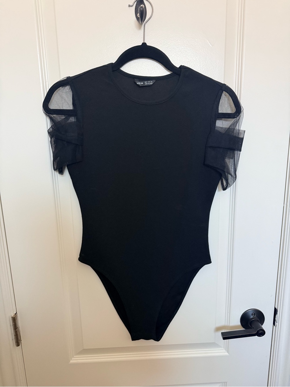 SHEIN Black Crewneck Bodysuit with Textured Fabric